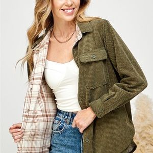 Reversible Plaid Corduroy Button Down Shacket